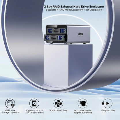 Unitek USB3.2 Type-C 10GB/SATA 2 BAY SATA HDD RAID ENCLOSURE