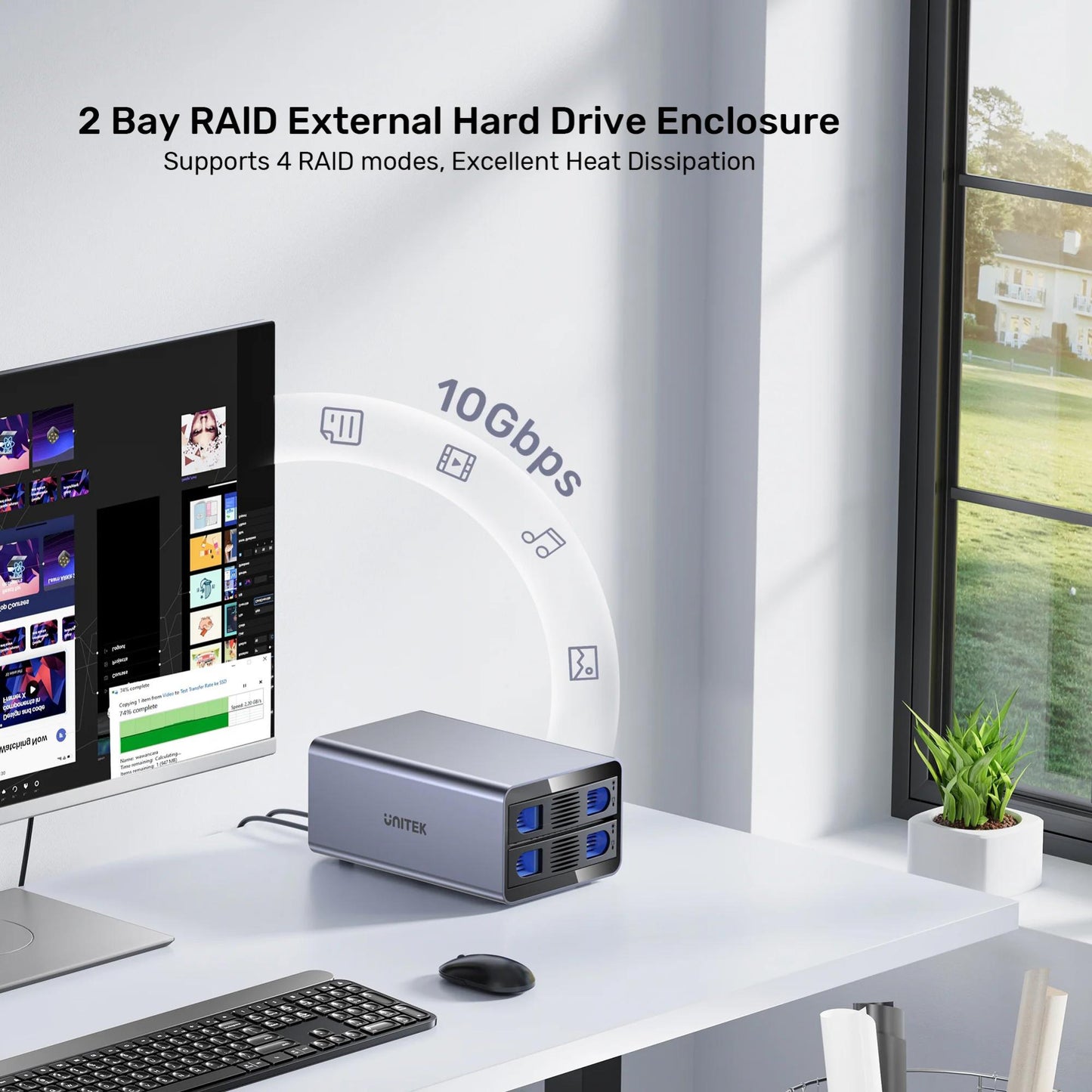 Unitek USB3.2 Type-C 10GB/SATA 2 BAY SATA HDD RAID ENCLOSURE