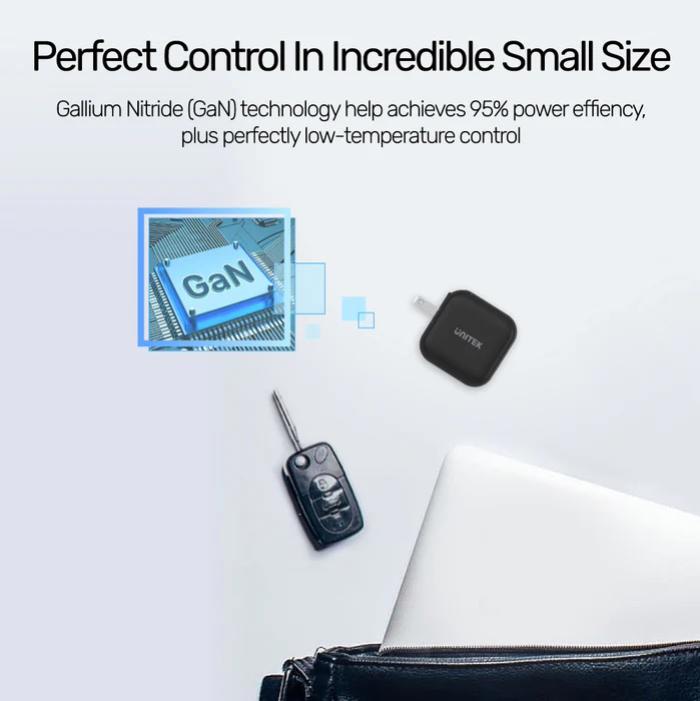 Unitek Travel Tri GaN 3 Ports 66W Charger with USB PD, QC 3.0, with EU, UK and AU Plug, Black, Unitek Gift Box