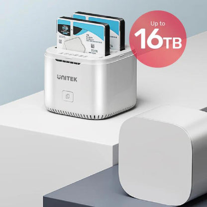 Unitek USB-C to 2.5" Dual SATA 6G Hard Disk Docking Station with Offline Clone, AU 5V2A Power Adapter, White