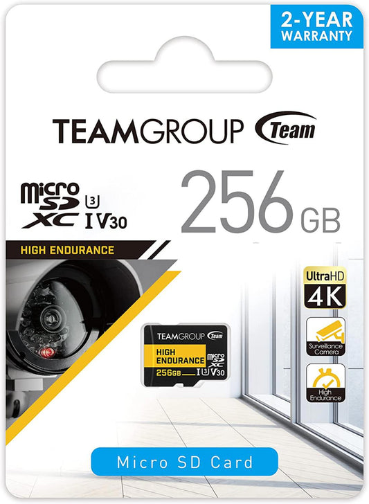 Team Group HIGH ENDURANCE 256GB Micro SDXC UHS-I U3 V30 4K 100MB/s(Designed for Monitoring)