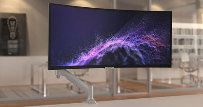 Atdec Fortis Heavy Duty Dynamic Monitor Arm. Up to 49" screens, Min. Load 6kg. Max Load 16kg, H/Duty F-Clamp Desk Fixing, VESA up to 100x100. Black