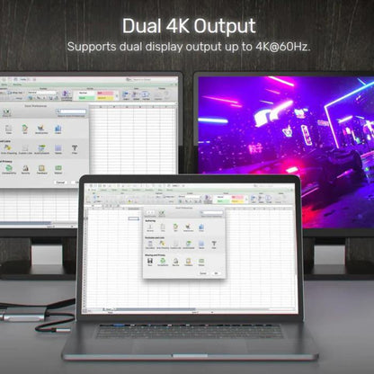 Unitek USB-C to Dual HDMI 4K Adapter, 60Hz with MST for Windows Devices, Grey