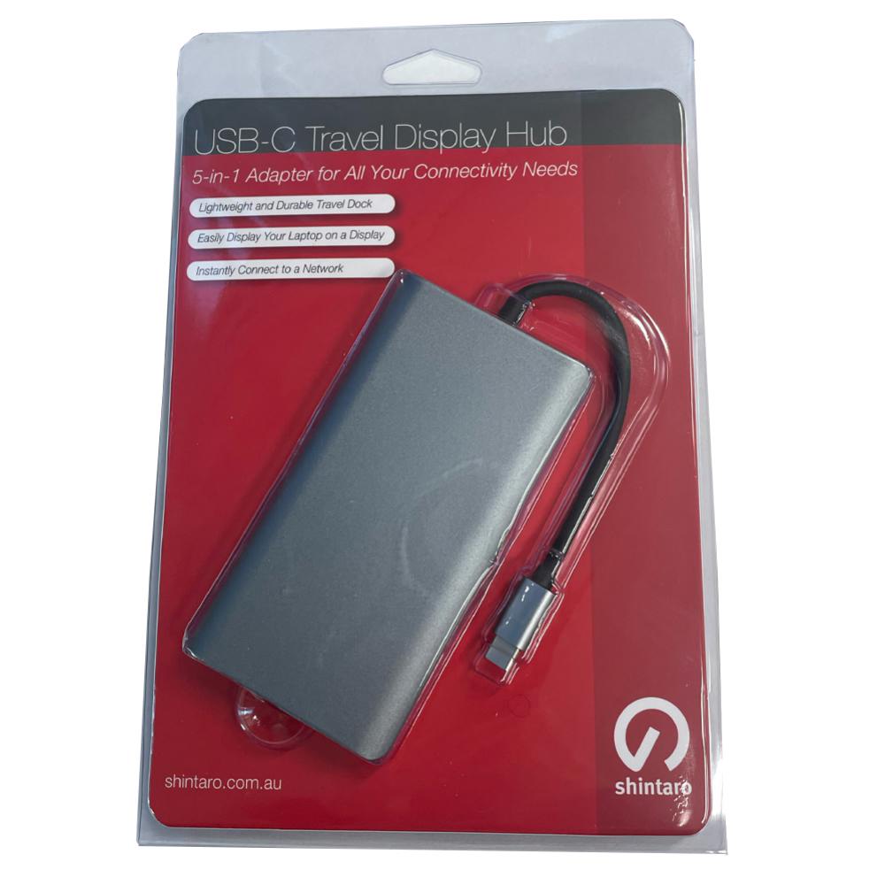 Shintaro USB-C Travel Display Multi Hub with USB-C to HDMI/VGA, 2 USB 3.0, USB-C PD3.0 and Gigabit Ethernet Connectivity