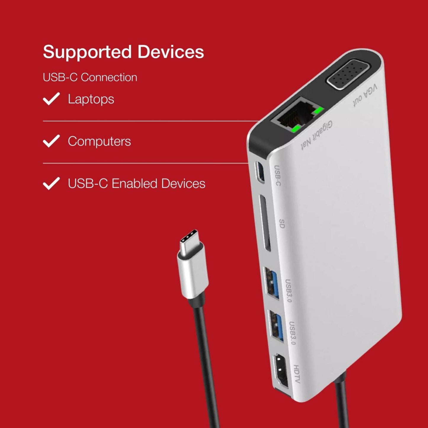 Shintaro USB-C Travel Display Multi Hub with USB-C to HDMI/VGA, 2 USB 3.0, USB-C PD3.0 and Gigabit Ethernet Connectivity