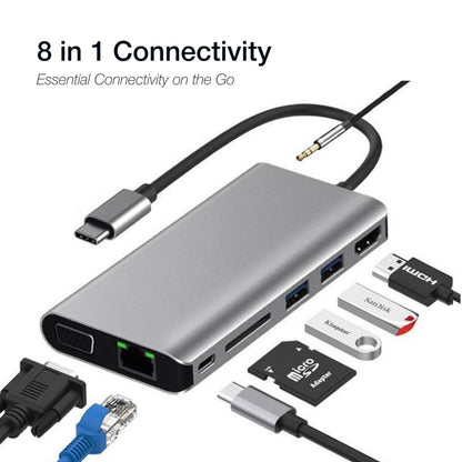 Shintaro USB-C Travel Display Multi Hub with USB-C to HDMI/VGA, 2 USB 3.0, USB-C PD3.0 and Gigabit Ethernet Connectivity