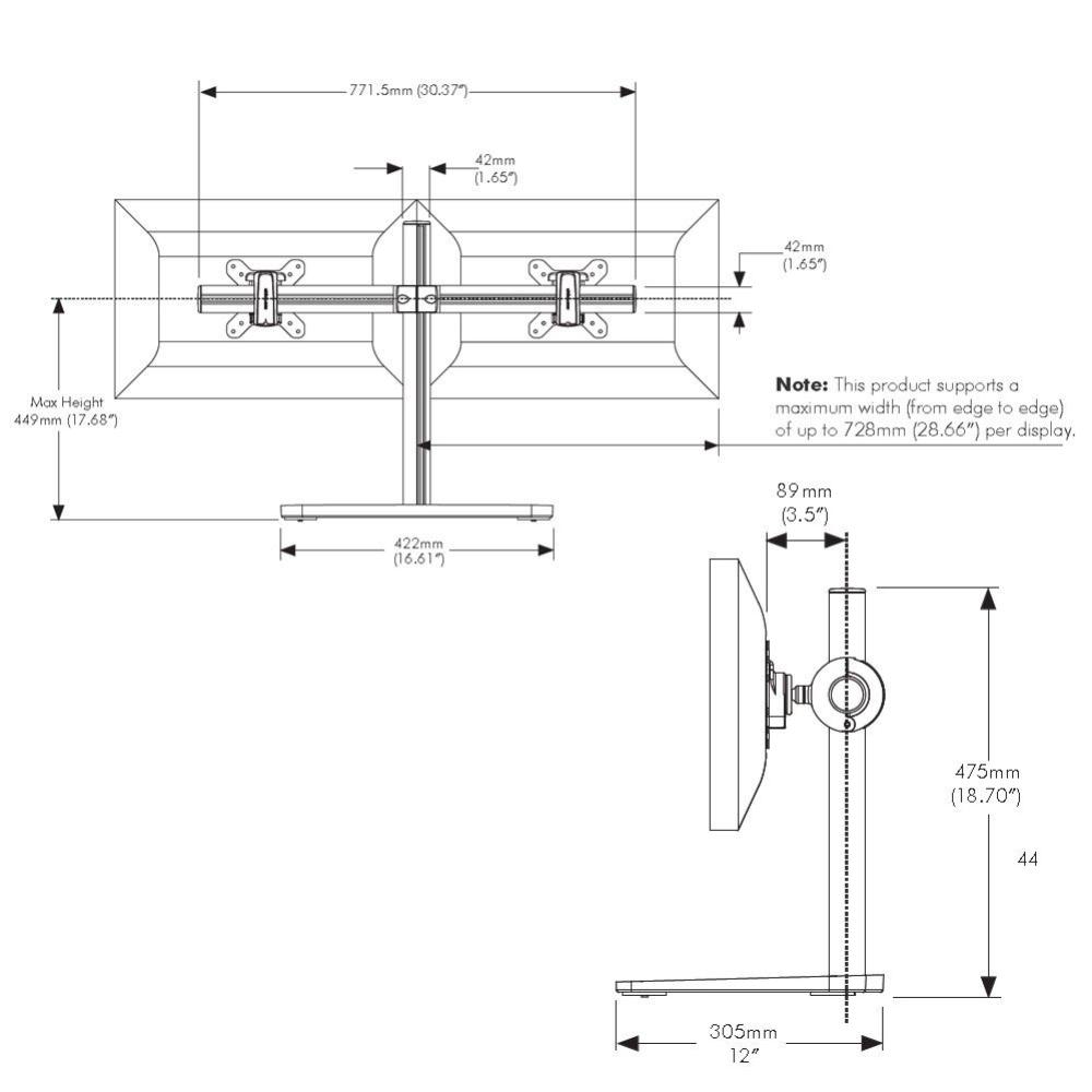 Atdec Visidec Focus Display Accessory Arm Dual Displays, Horizontal Mount 24