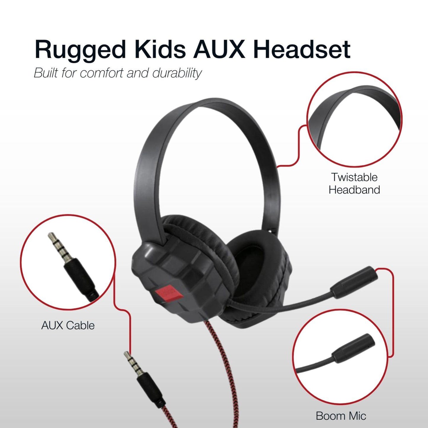 Shintaro Rugged Kids  Boom Mic, Twistable Headband, and Single Combo 3.5mm Jack Headset Headphone