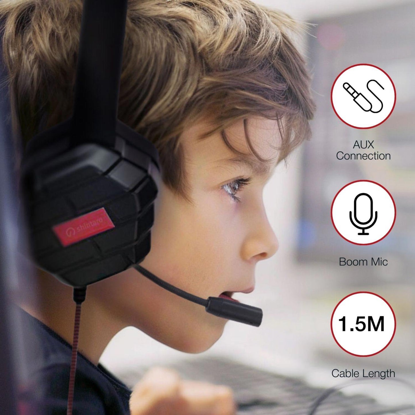 Shintaro Rugged Kids  Boom Mic, Twistable Headband, and Single Combo 3.5mm Jack Headset Headphone