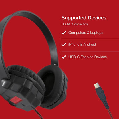 Shintaro Rugged Kids Headset with Enhanced USB-C Reinforcement, 40mm Drivers, Twistable Headband, Volume Cap, 1.5M Cable for Smartphones, Tablets & PC