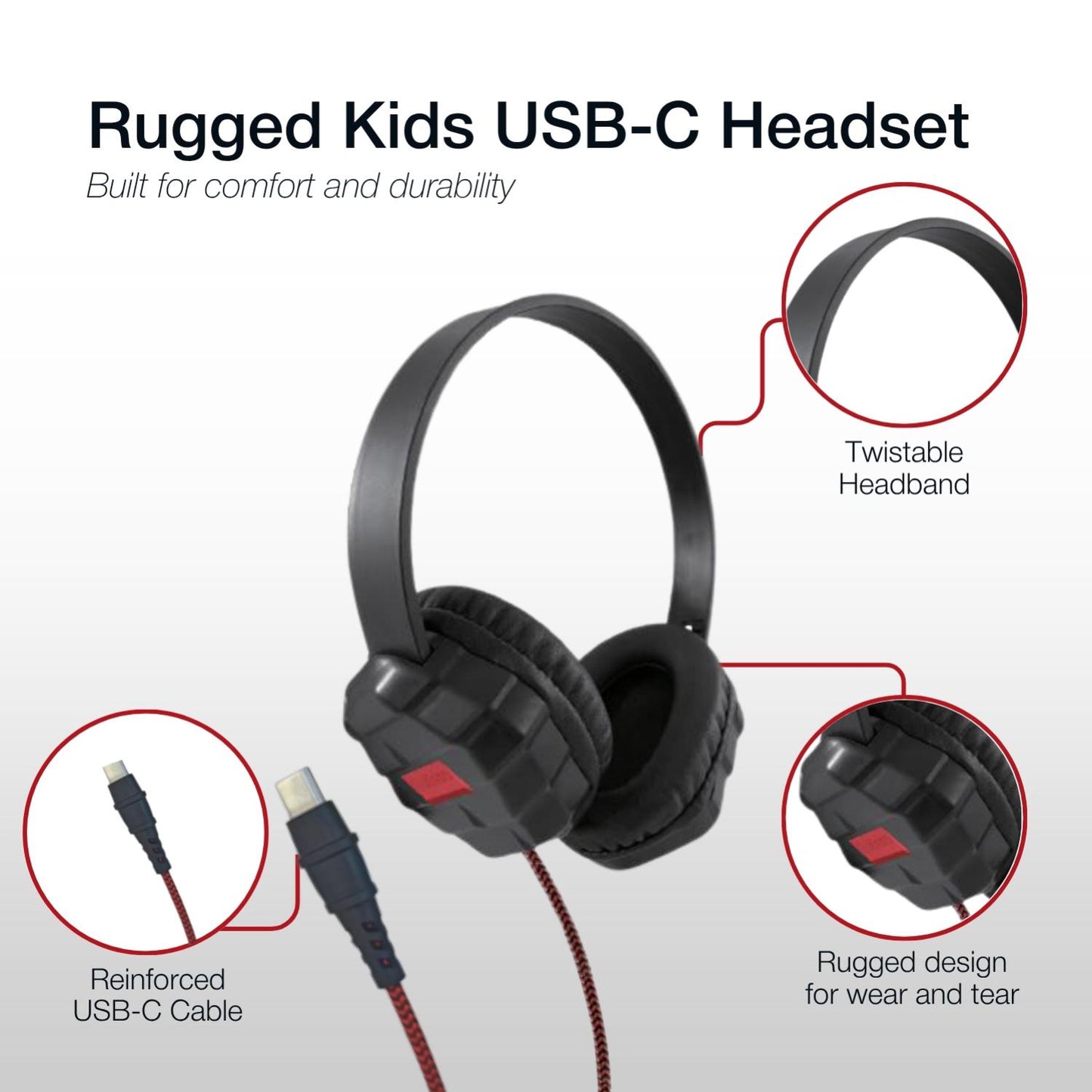 Shintaro Rugged Kids Headset with Enhanced USB-C Reinforcement, 40mm Drivers, Twistable Headband, Volume Cap, 1.5M Cable for Smartphones, Tablets & PC