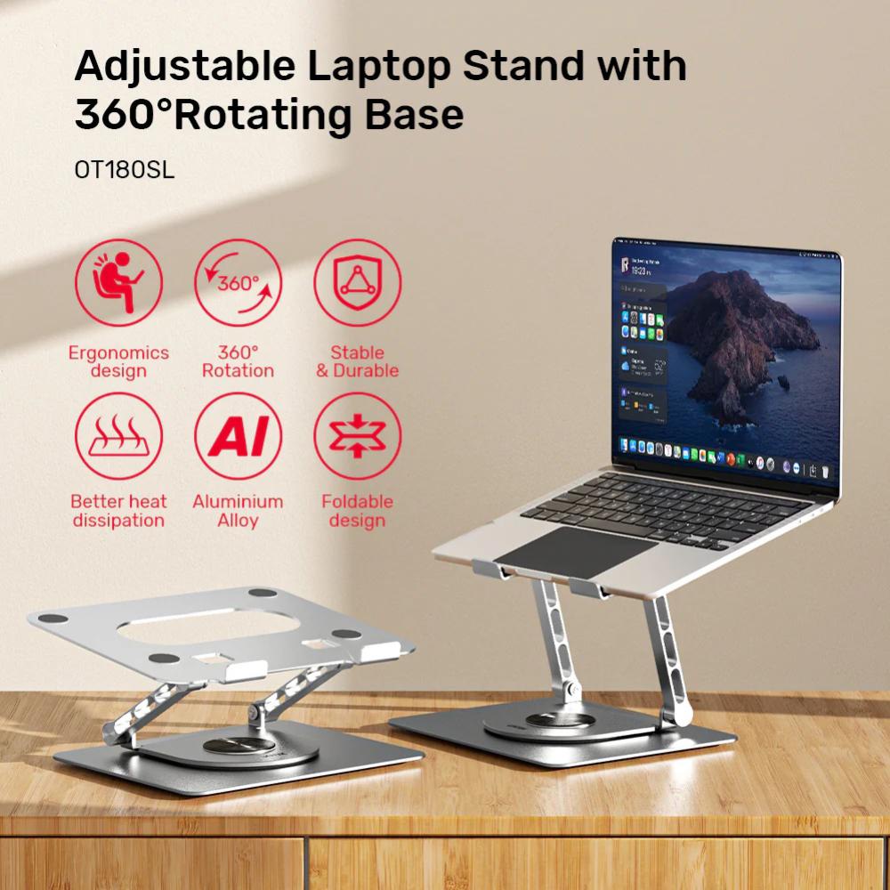 Unitek Adjustable Laptop Stand with 360 Rotating Base, Silver