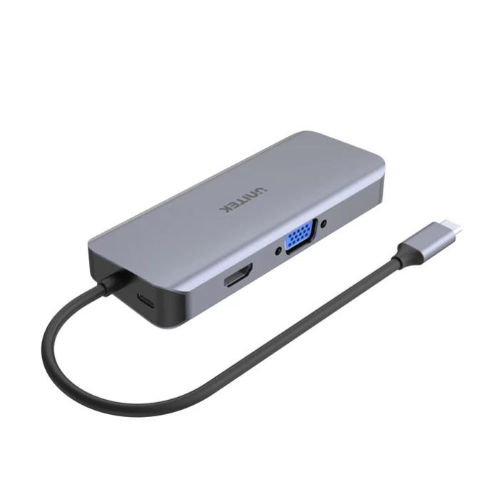 Unitek 9-in-1 USB-C, 4K Hub, 30Hz, USB3.0 x3, HDMI, VGA, RJ45, SD, Micro SDCard Reader, 100W