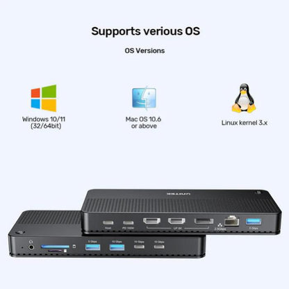 Unitek 13-in-1 USB-C, 8K Universal Docking Station, 30Hz, 2 x HDMI 2.1 + 1 x DP 2.0, 100W, Black