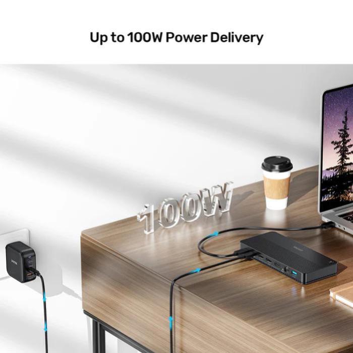Unitek 13-in-1 USB-C, 8K Universal Docking Station, 30Hz, 2 x HDMI 2.1 + 1 x DP 2.0, 100W, Black