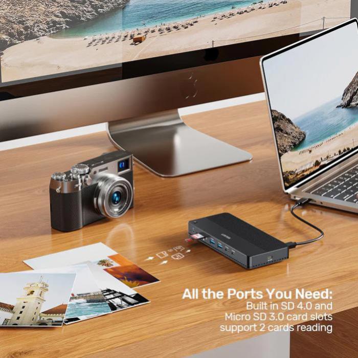 Unitek 13-in-1 USB-C, 8K Universal Docking Station, 30Hz, 2 x HDMI 2.1 + 1 x DP 2.0, 100W, Black