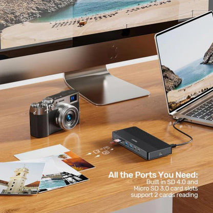 Unitek 13-in-1 USB-C, 8K Universal Docking Station, 30Hz, 2 x HDMI 2.1 + 1 x DP 2.0, 100W, Black