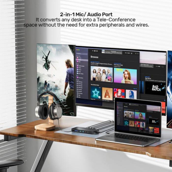 Unitek 13-in-1 USB-C, 8K Universal Docking Station, 30Hz, 2 x HDMI 2.1 + 1 x DP 2.0, 100W, Black