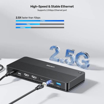 Unitek 13-in-1 USB-C, 8K Universal Docking Station, 30Hz, 2 x HDMI 2.1 + 1 x DP 2.0, 100W, Black