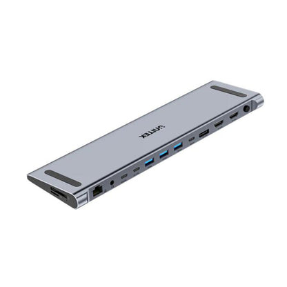 Unitek uHUB15+ USB-C Triple 4K KVM Docking Station, 2x 5Gbps, 1x 10Gbps, 3x 10Gbps, 1x PD 100W, 1x DC5V, Grey