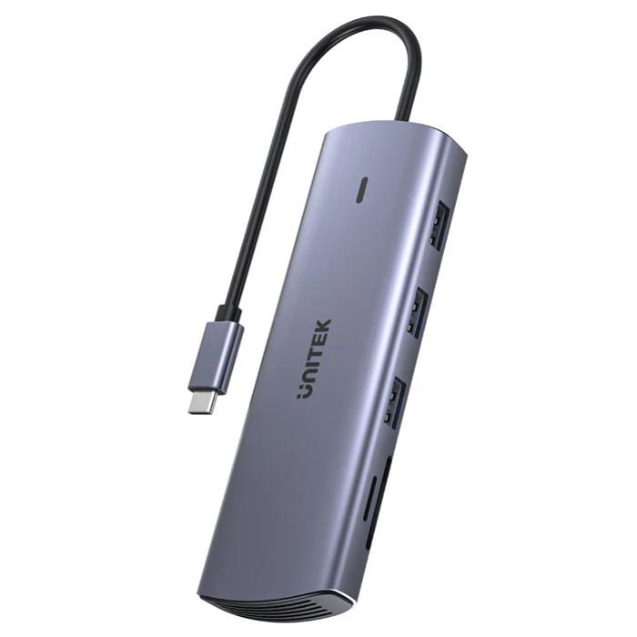 Unitek 9-in-1 USB-C 4K Hub with Dual Display, Dual Card Reader, USB-C PD 100W, Grey
