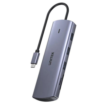 Unitek 9-in-1 USB-C 4K Hub with Dual Display, Dual Card Reader, USB-C PD 100W, Grey