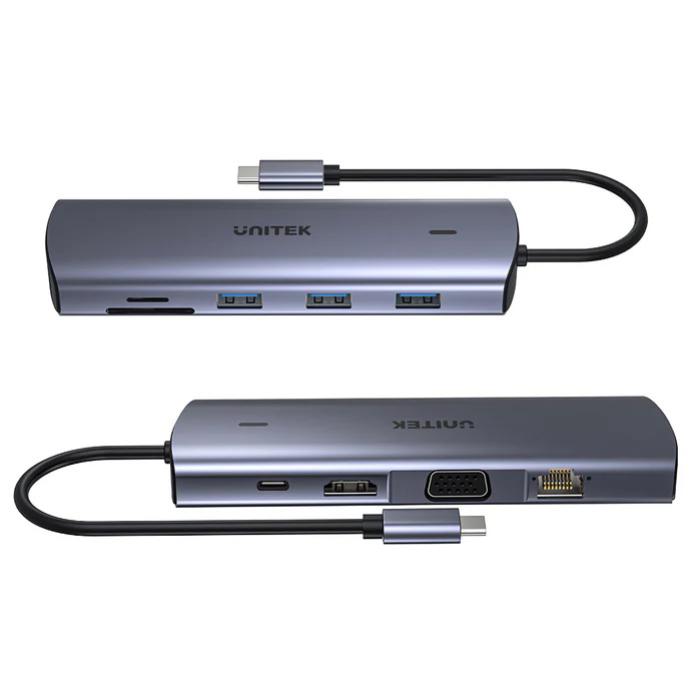 Unitek 9-in-1 USB-C 4K Hub with Dual Display, Dual Card Reader, USB-C PD 100W, Grey