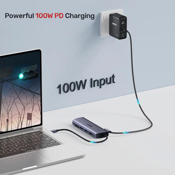 Unitek 9-in-1 USB-C 4K Hub with Dual Display, Dual Card Reader, USB-C PD 100W, Grey