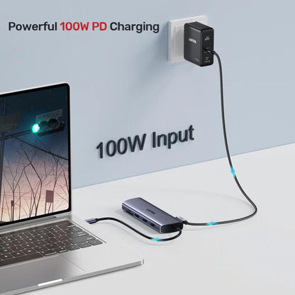 Unitek 9-in-1 USB-C 4K Hub with Dual Display, Dual Card Reader, USB-C PD 100W, Grey