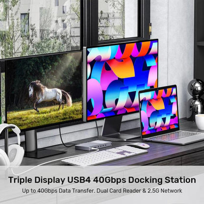 Unitek USB4 40Gbps Triple Display Docking Station, 1x 5Gbps, 2x 10Gbps, 1x PD20W, 1x Host, Grey