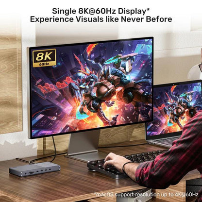 Unitek USB4 40Gbps Triple Display Docking Station, 1x 5Gbps, 2x 10Gbps, 1x PD20W, 1x Host, Grey