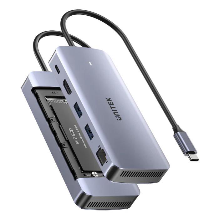Unitek 6-in-1 USB-C Hub with M.2 SSD Enclosure, 1x USB-C, with PD100W USB-C Host Power, 1x HDMI, 2x USB-A, Ethernet RJ45 Jack, SSD Compatibility*