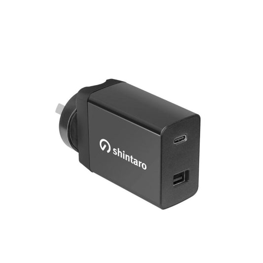 Shintaro 65W GaN Dual Port USB Wall Charger, USB-C & USB-A