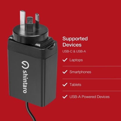Shintaro 65W GaN Dual Port USB Wall Charger, USB-C & USB-A