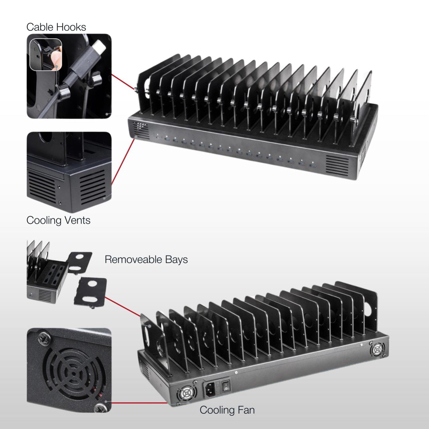 Shintaro 16-Port USB-C PD3.0 1000W GaN Charging Dock for Smartphone, Tablet, & Notebook Devices & Smart Power Management via InnovateCharger App.
