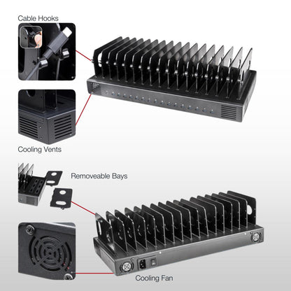 Shintaro 16-Port USB-C PD3.0 1000W GaN Charging Dock for Smartphone, Tablet, & Notebook Devices & Smart Power Management via InnovateCharger App.