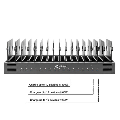 Shintaro 16-Port USB-C PD3.0 1000W GaN Charging Dock for Smartphone, Tablet, & Notebook Devices & Smart Power Management via InnovateCharger App.