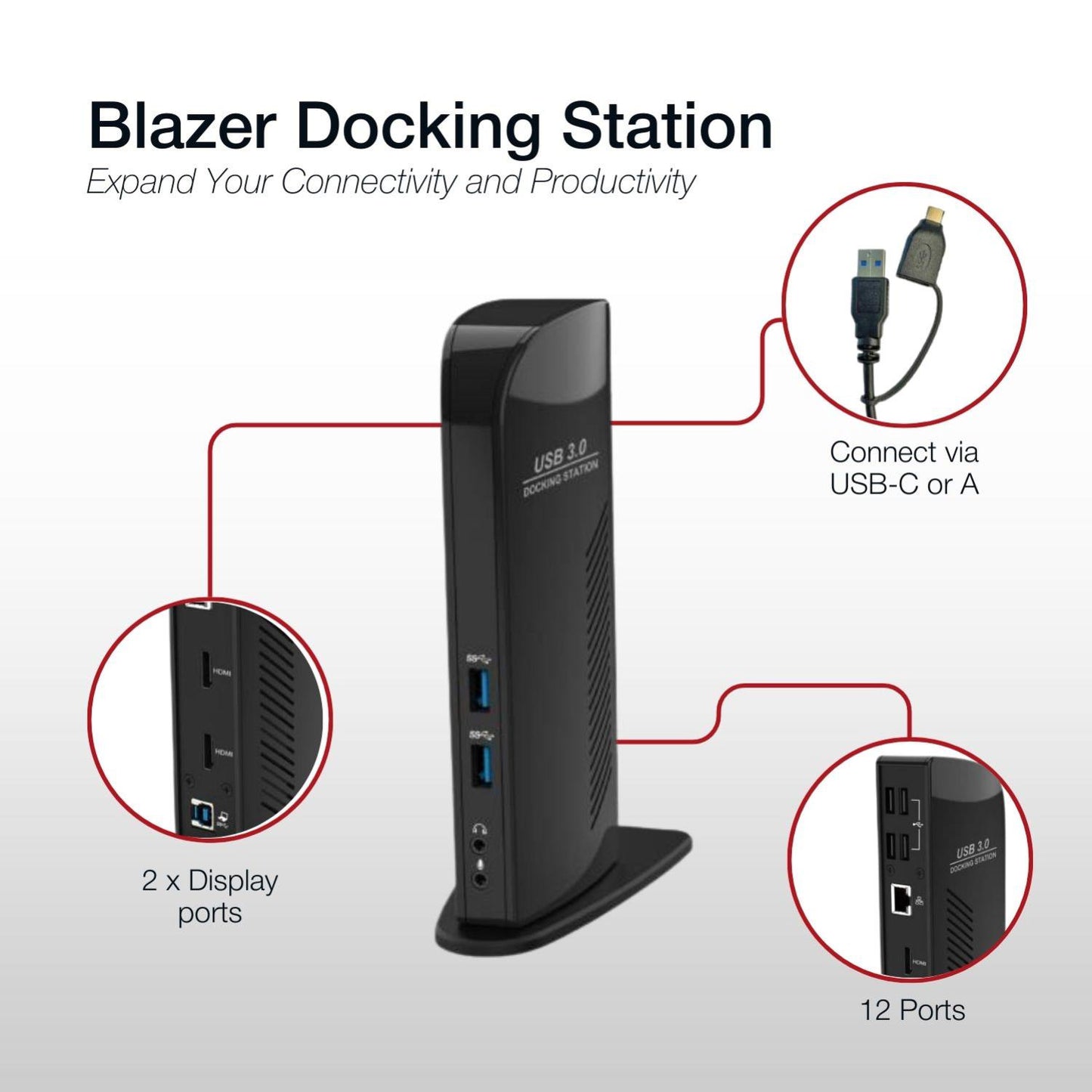 Shintaro Blazer USB 3.0 Dual Display Docking Station with USB-A/USB-C Support