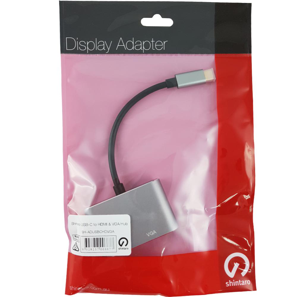 Shintaro USB-C to 4K HDMI & 1080P VGA Hub - Connect USB-C PCs to Monitors/TVs - Supports 4K@60Hz & 1080P Display