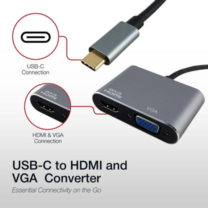 Shintaro USB-C Male to 4K HDMI & 1080P VGA Female Hub Supports 4K@60Hz & 1080P Display