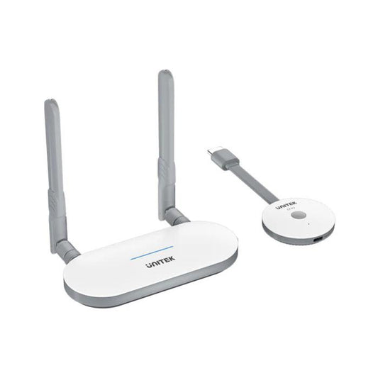 Unitek Wireless HDMI Transmitter & Receiver Kit 1920, *1080@60Hz, Up to 50M, Max. Gift Box. Network:2.4G+5G, Android/ Windows/ iOS/ Mac, White