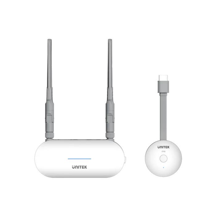 Unitek Wireless HDMI Transmitter & Receiver Kit 1920, *1080@60Hz, Up to 50M, Max. Gift Box. Network:2.4G+5G, Android/ Windows/ iOS/ Mac, White