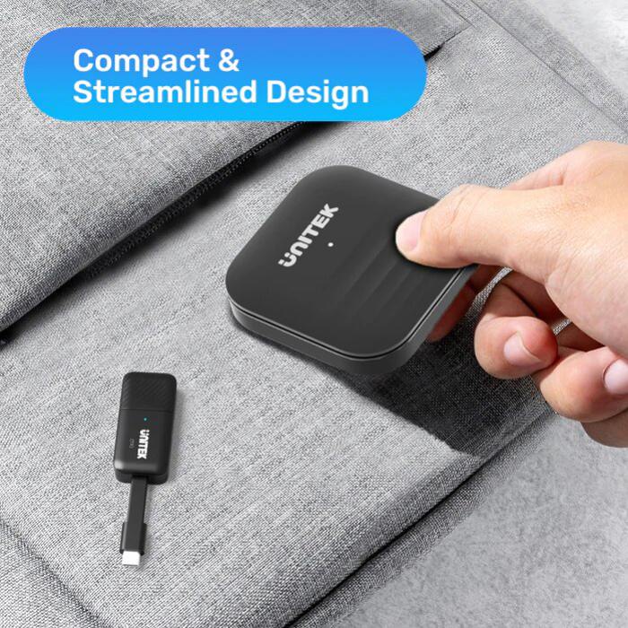 Unitek USB-C Wireless HDMI Extender Kit, Max. 1920, *1080@60Hz, Up to 50M, Gift Box, Network: 2.4G+5G, Android / Windows / iOS/ Mac, Black