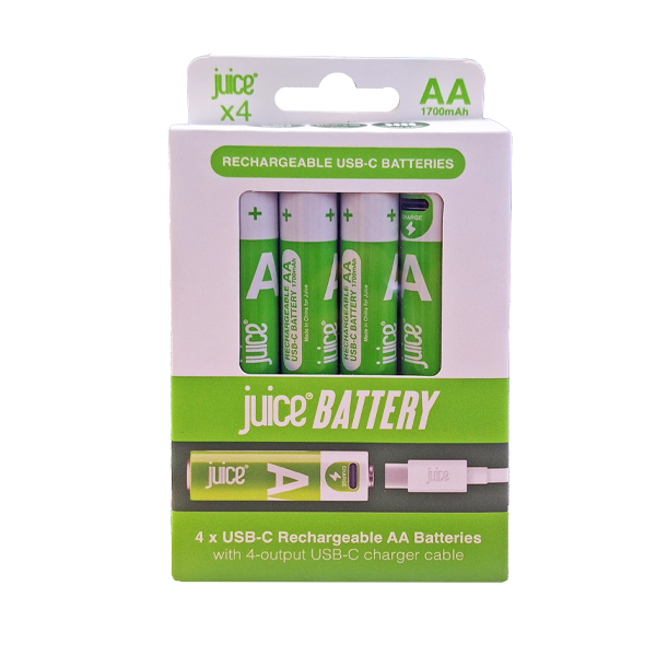 Juice AA Rechargeable Battery 4 Pack White