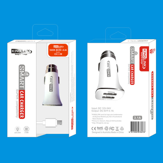 Kinglink 2 USB- A Light Smart Rapid Car Charger With Micro Cable KDC3.1M