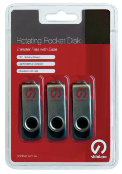 Shintaro 16GB Rotating USB 2.0 Pocket Disk - 3 Pack, Portable High-Speed Storage
