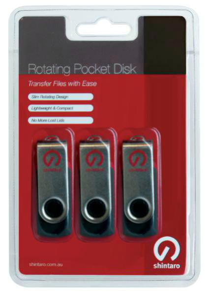 Shintaro 16GB Rotating USB 2.0 Pocket Disk - 3 Pack, Portable High-Speed Storage
