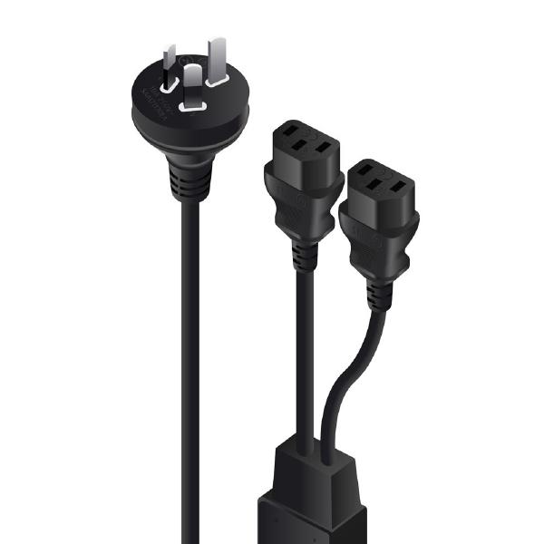 ALOGIC 2m Aus 3 Mains Plug to 2 X IEC C13 Y Splitter Cable Male to 2 X Female Cable - Electrical Safety Authority Approved.