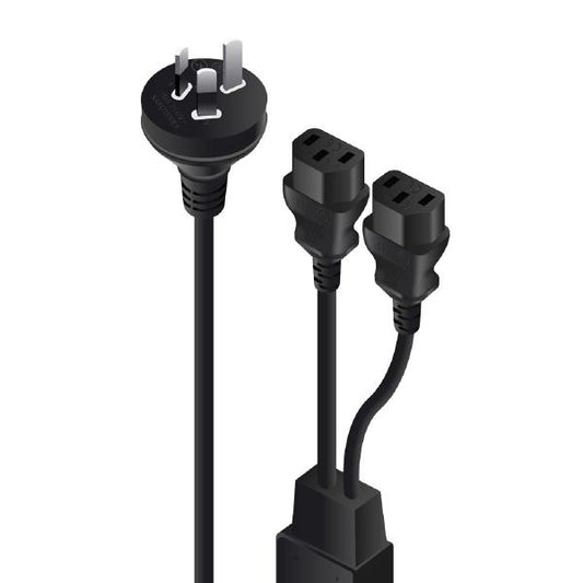 ALOGIC 2m Aus 3 Mains Plug to 2 X IEC C13 Y Splitter Cable Male to 2 X Female Cable - Electrical Safety Authority Approved.