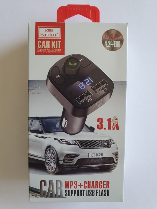 Earldom Bluetooth 3.1A Car Kit Mp3 + Charger, Supports TF & USB Flash Black